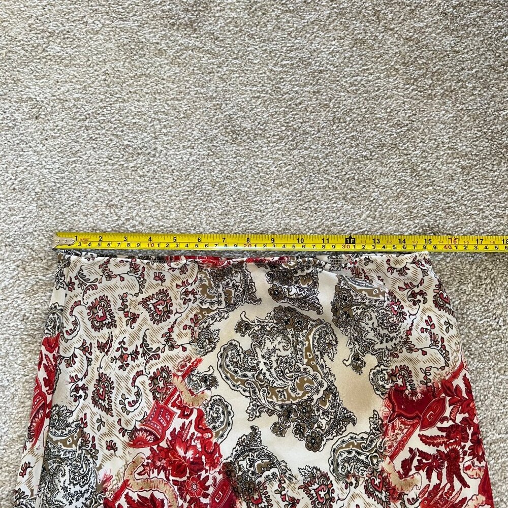 Byer California Paisley Floral Asymmetrical Red & Cream Flowy Lined Skirt M - Picture 10 of 10
